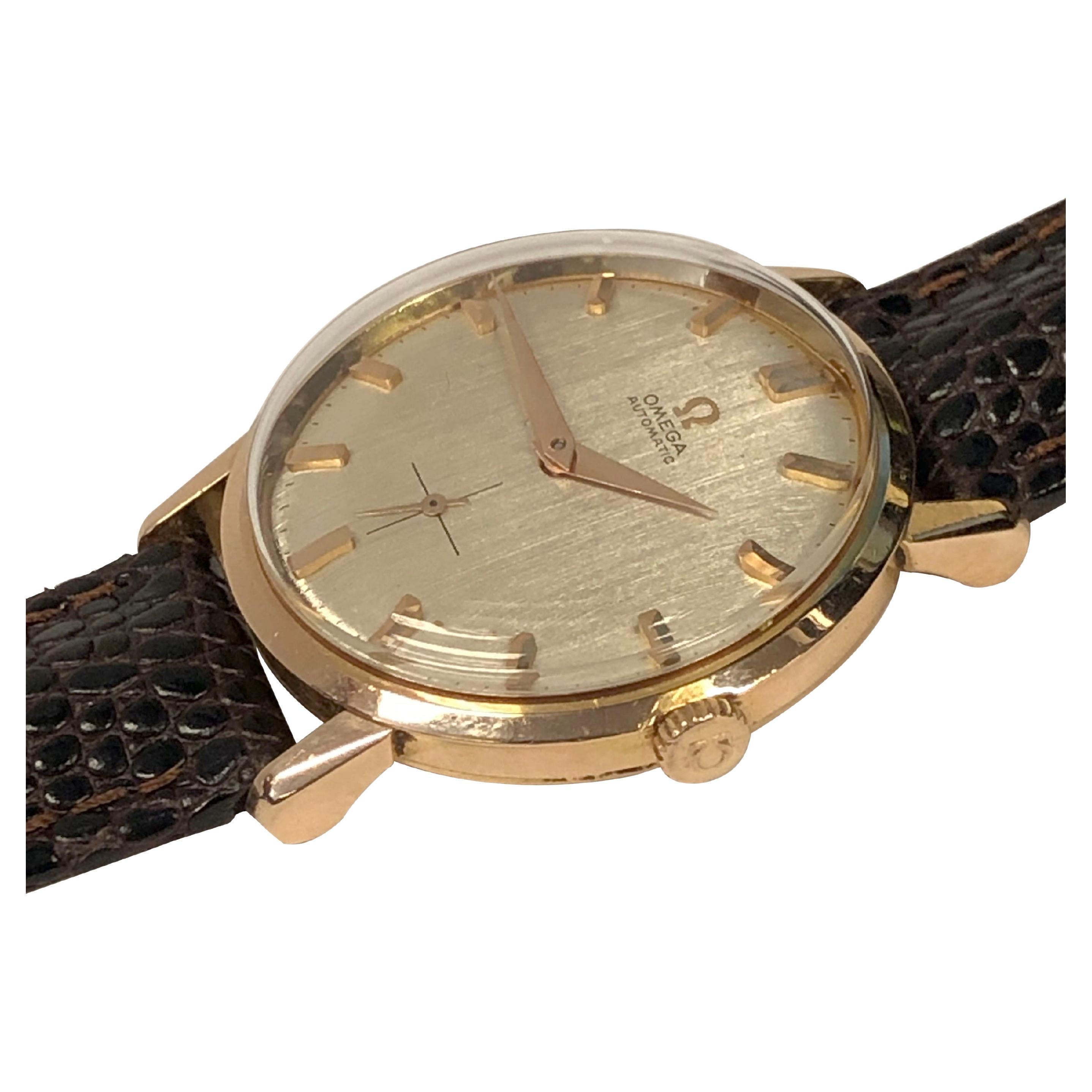 Omega Vintage Rose Gold  Automatic Movement with Linen Dial Wrist Watch For Sale