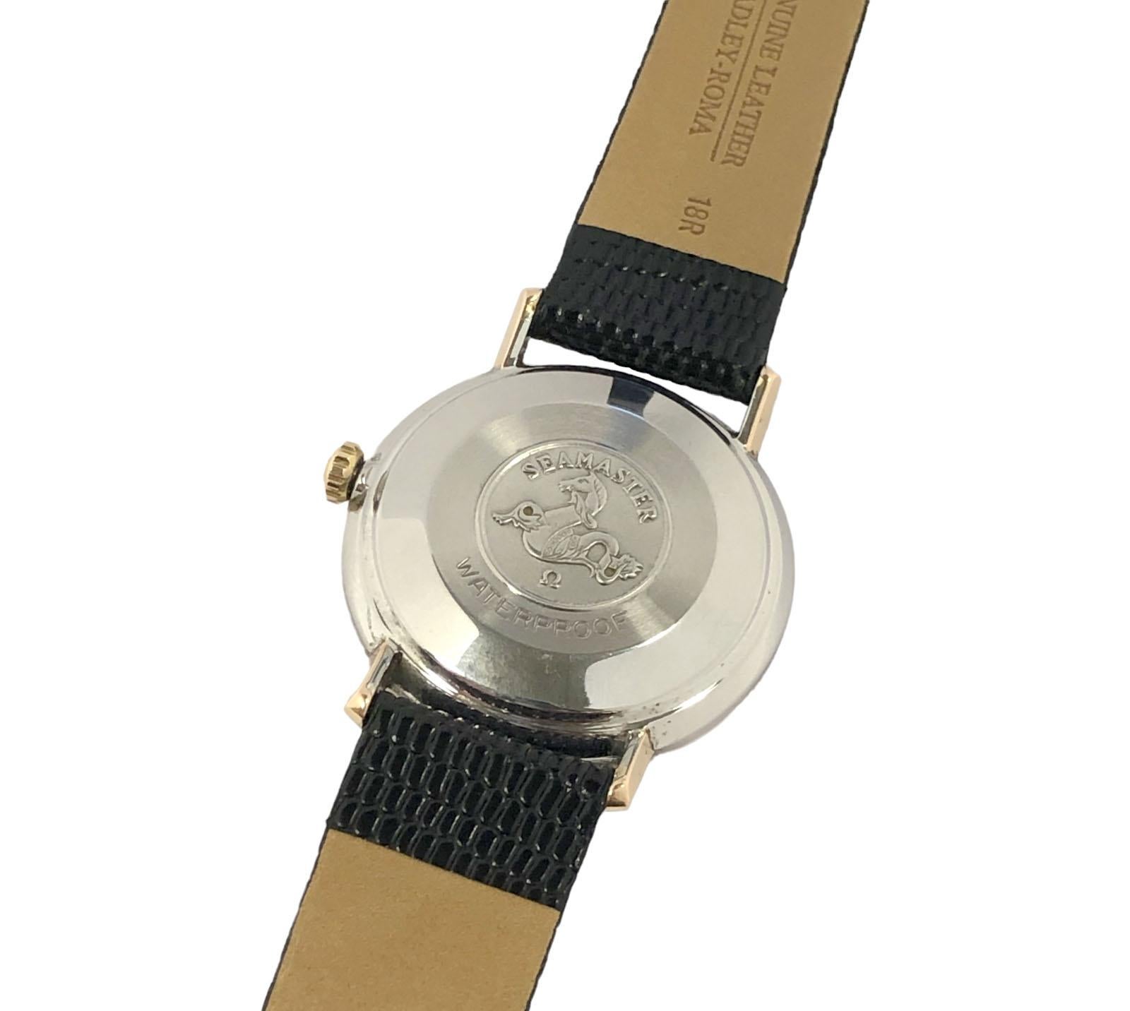 Omega Vintage Seamaster De Ville Armbanduhr aus Stahl und Roségold mit Leinen-Zifferblatt im Zustand „Hervorragend“ in Chicago, IL