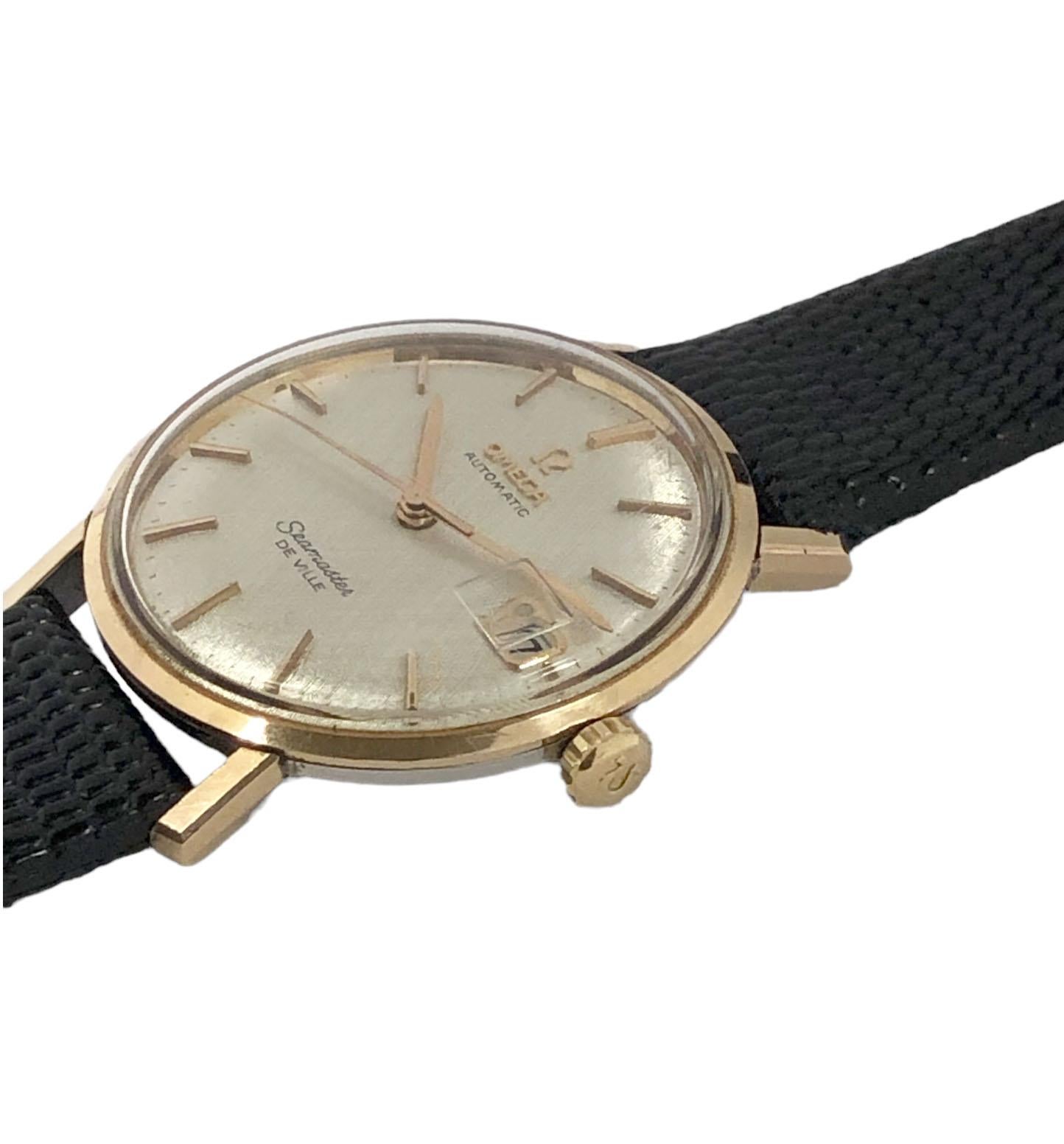 Omega Vintage Seamaster De Ville Armbanduhr aus Stahl und Roségold mit Leinen-Zifferblatt für Damen oder Herren