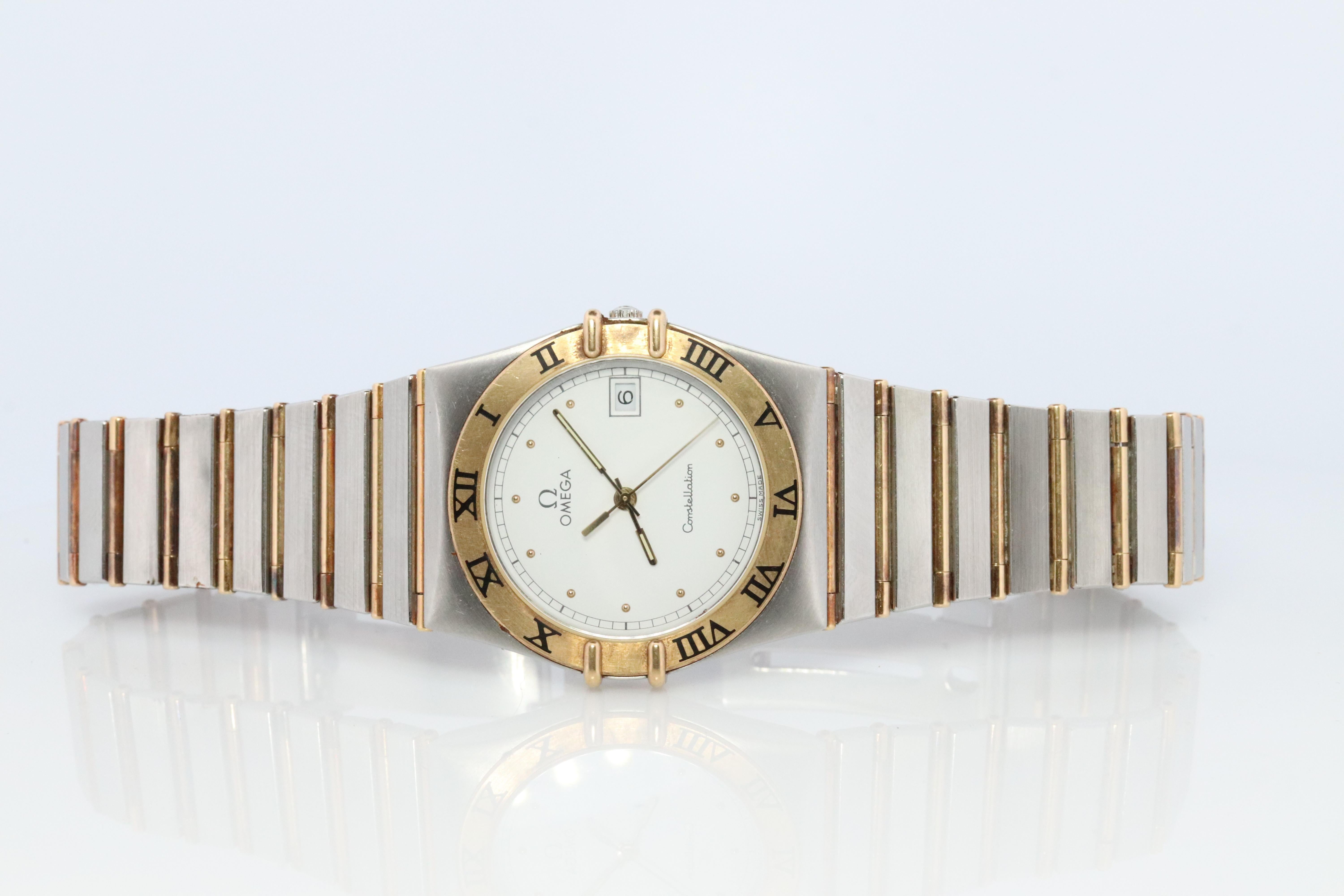 Modern Omega Watch.  Omega Constellation Quartz 1448 Date Wristwatch.