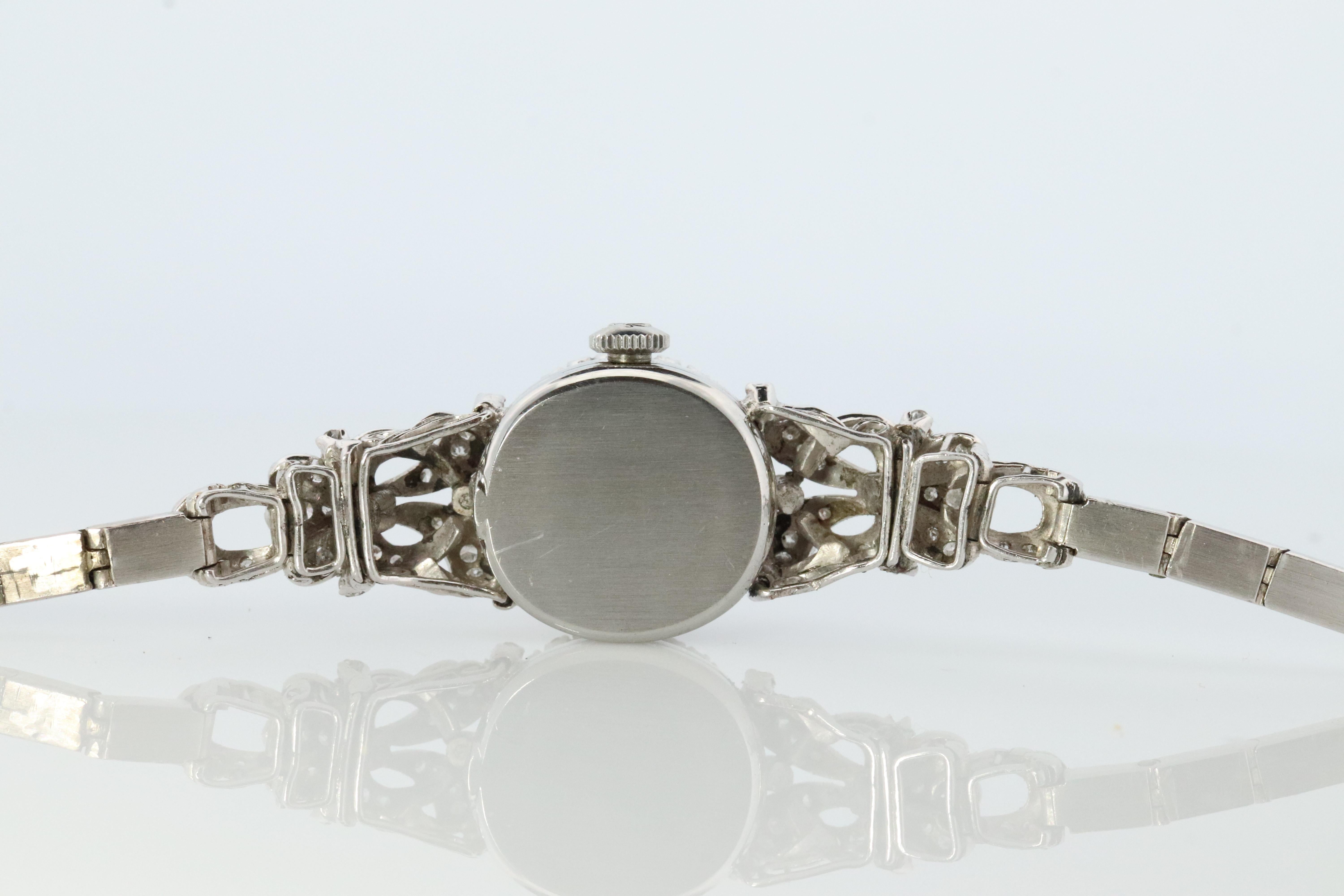 Art Deco Omega watch. Omega Platinum and 18k Gold Diamond manual Ladies wristwatch