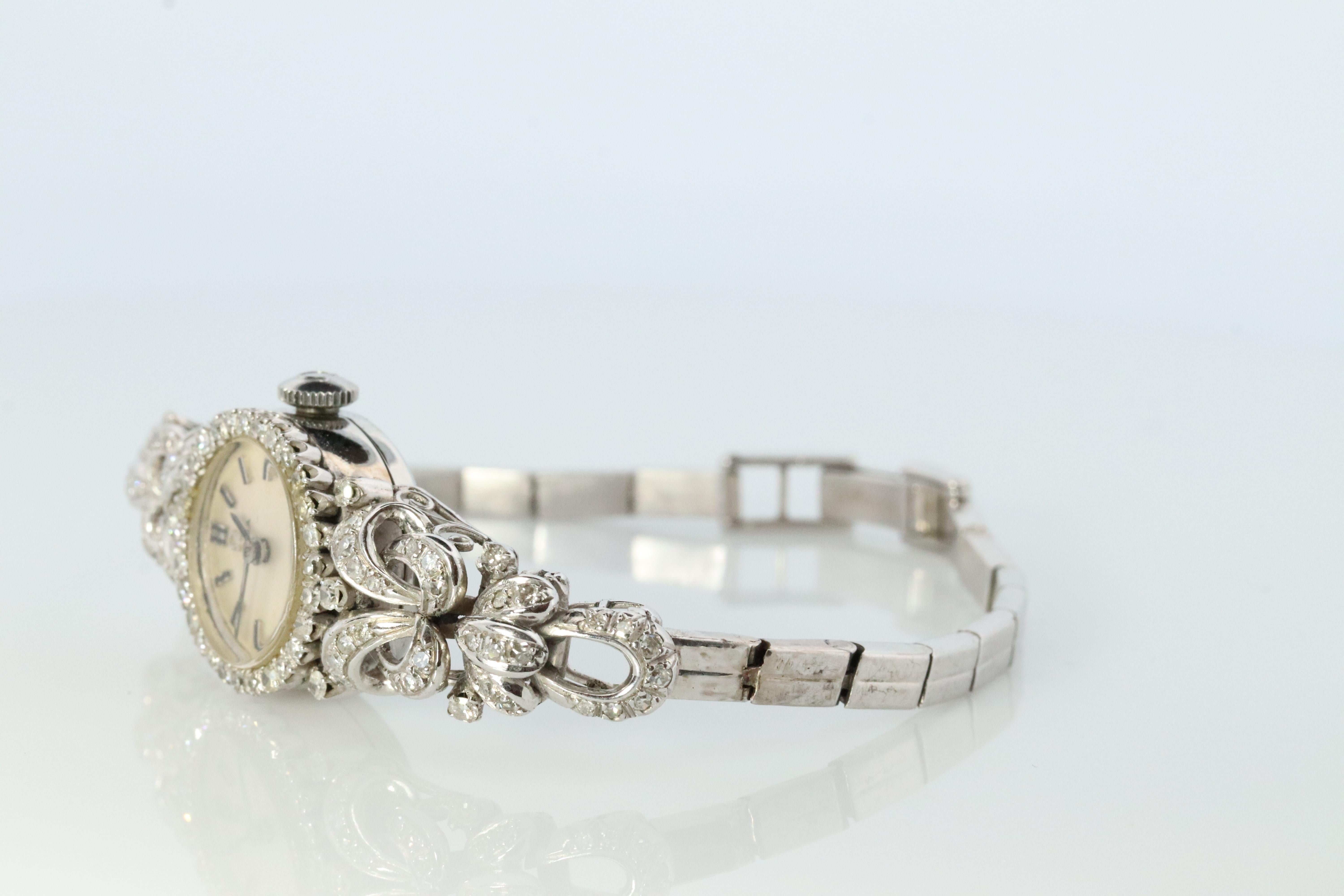 Round Cut Omega watch. Omega Platinum and 18k Gold Diamond manual Ladies wristwatch