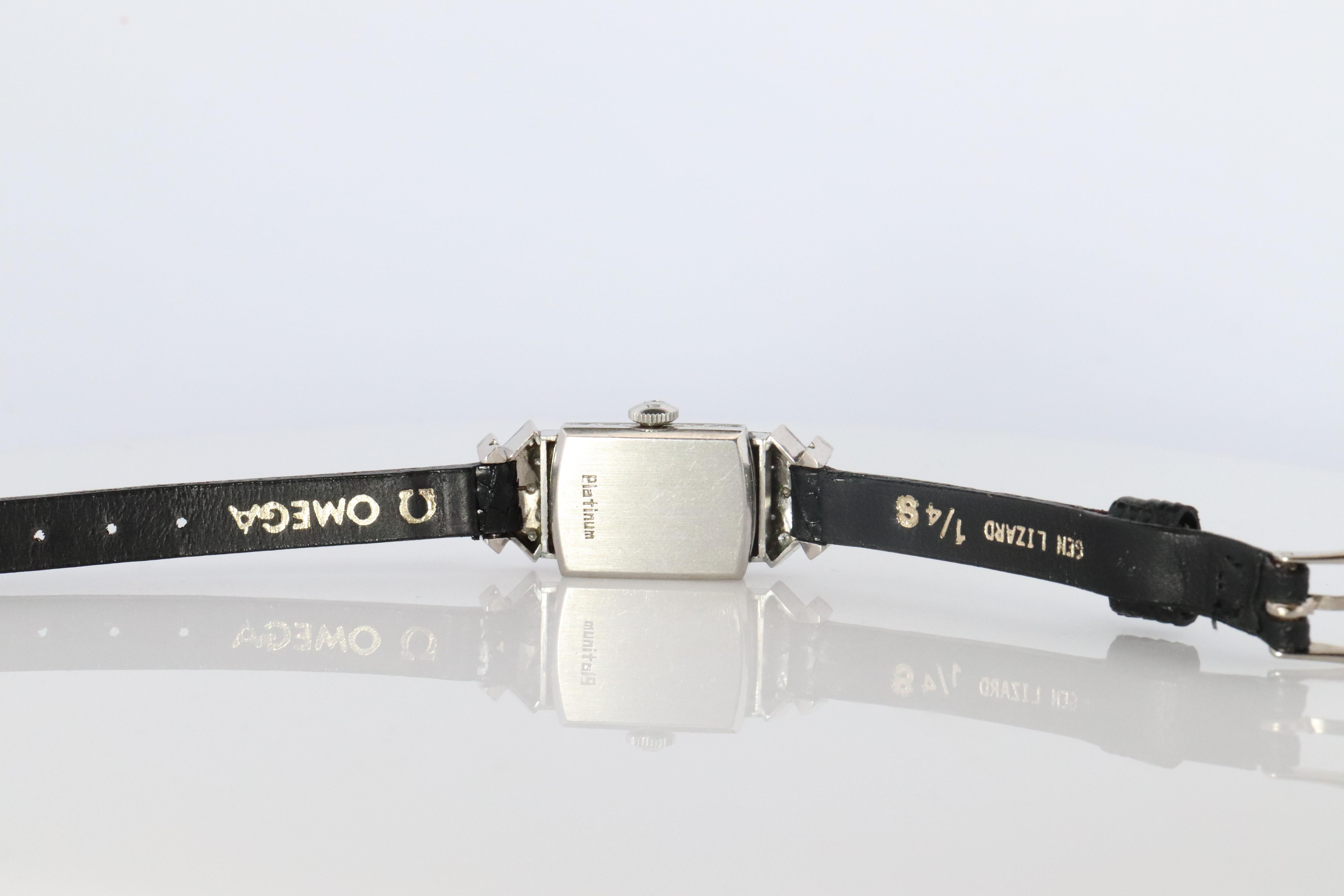 Reloj Omega. Reloj de pulsera Omega Vintage para señora en platino y diamantes en venta 2