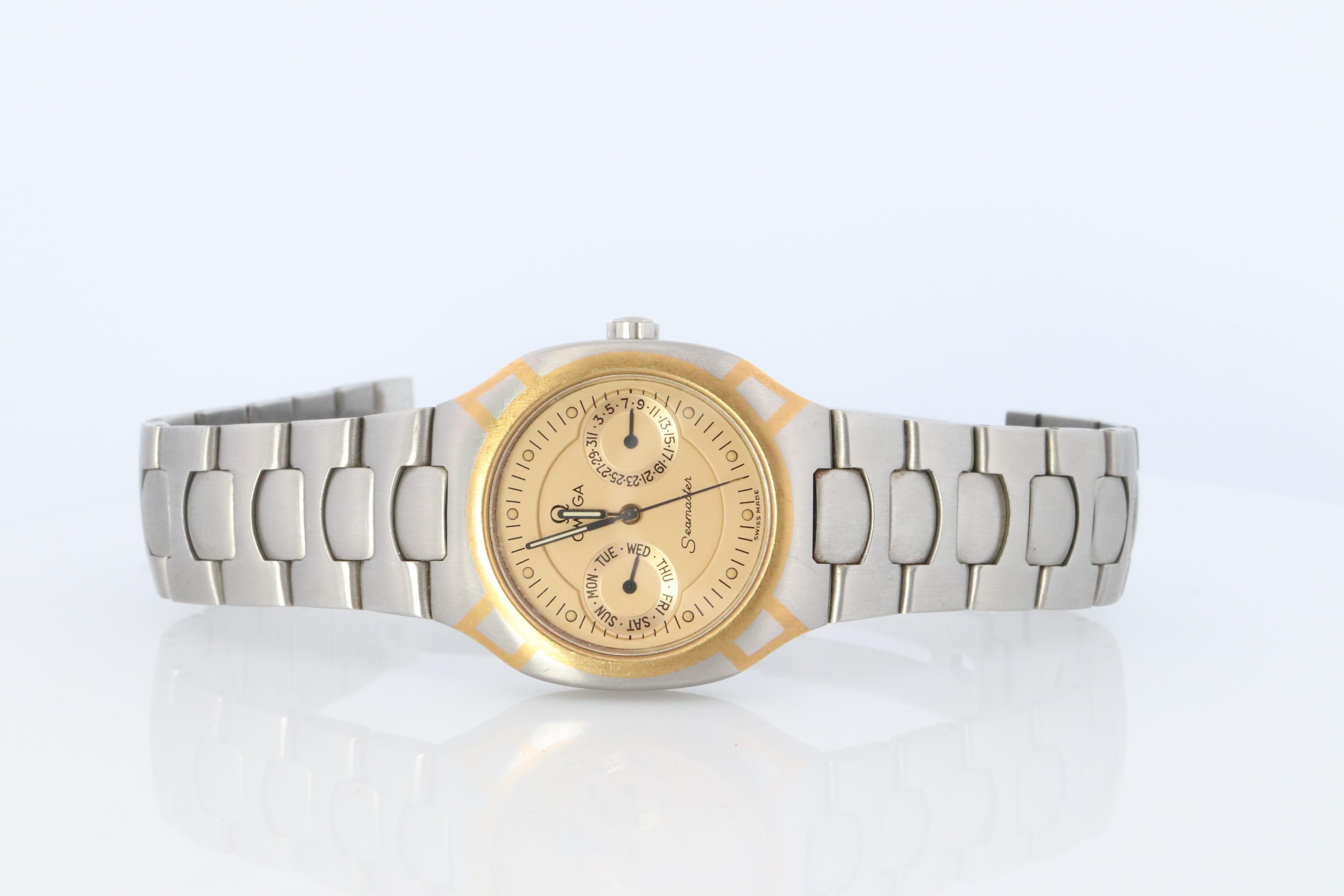 Echtes Omega Seamaster Polaris
Ref. 396/1222

Circa 1980er Jahre


Goldenes Zifferblatt mit Datum

AUSGEZEICHNETER ZUSTAND.


Zustand: Ausgezeichneter Zustand. Neue Batterie installiert.

Einzelheiten:

32-mm-Gehäuse


7in Handgelenk.