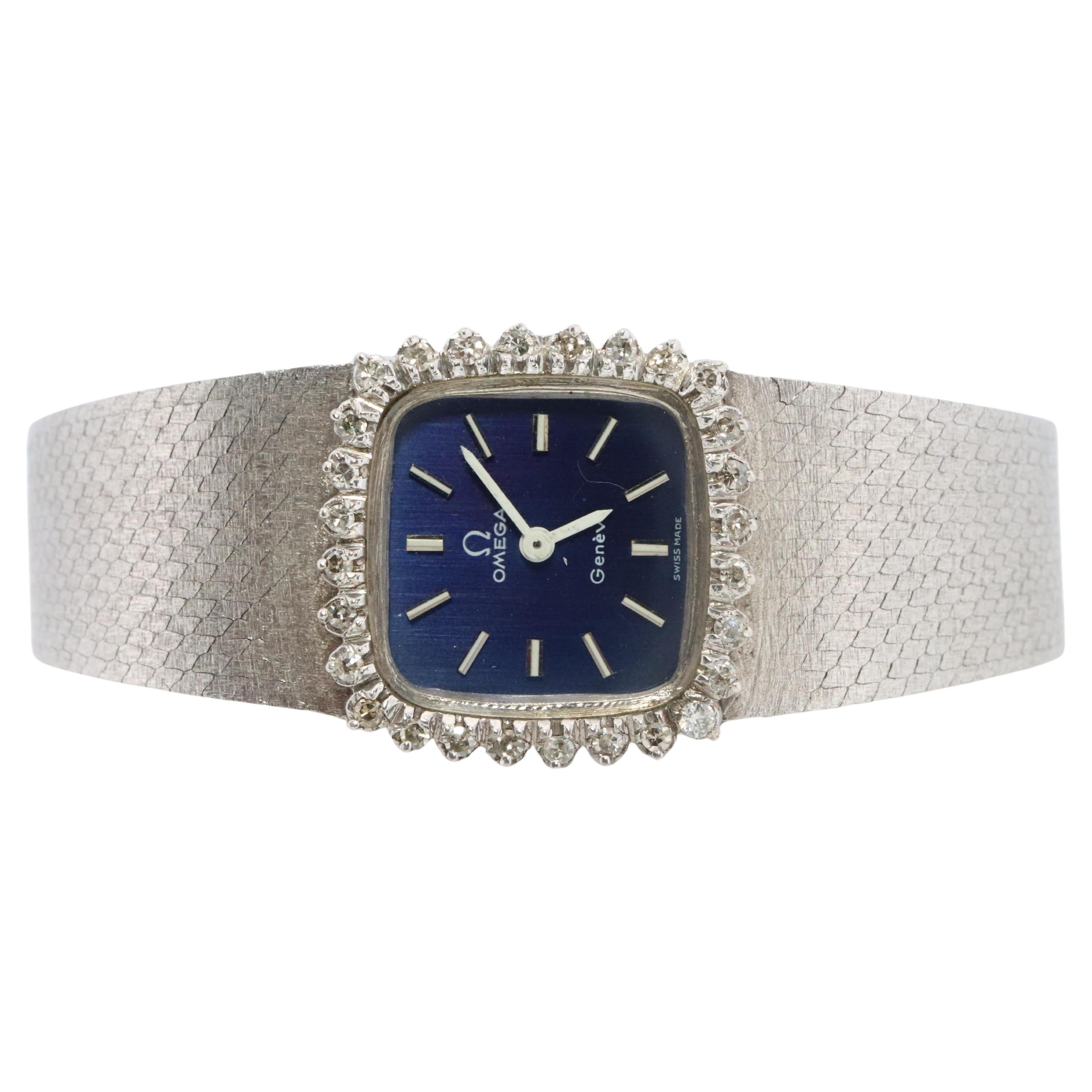Omega watch  Omega SS Diamond Bezel Vintage Ladies Blue Dial wristwatch