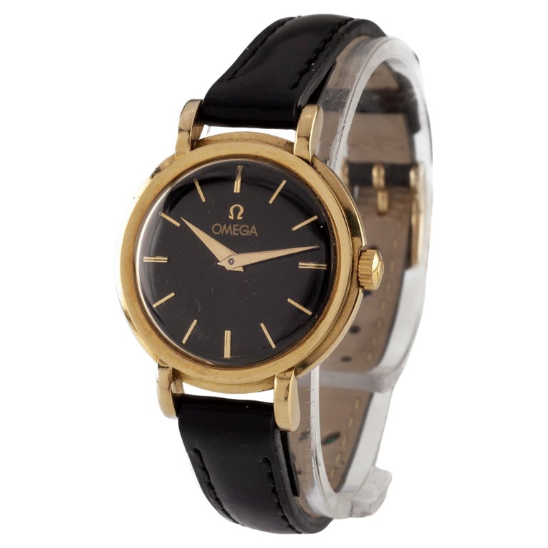 Omega Goldene Damenuhr Mit Lederarmband Omega Damen 18k Gold - Main Image
