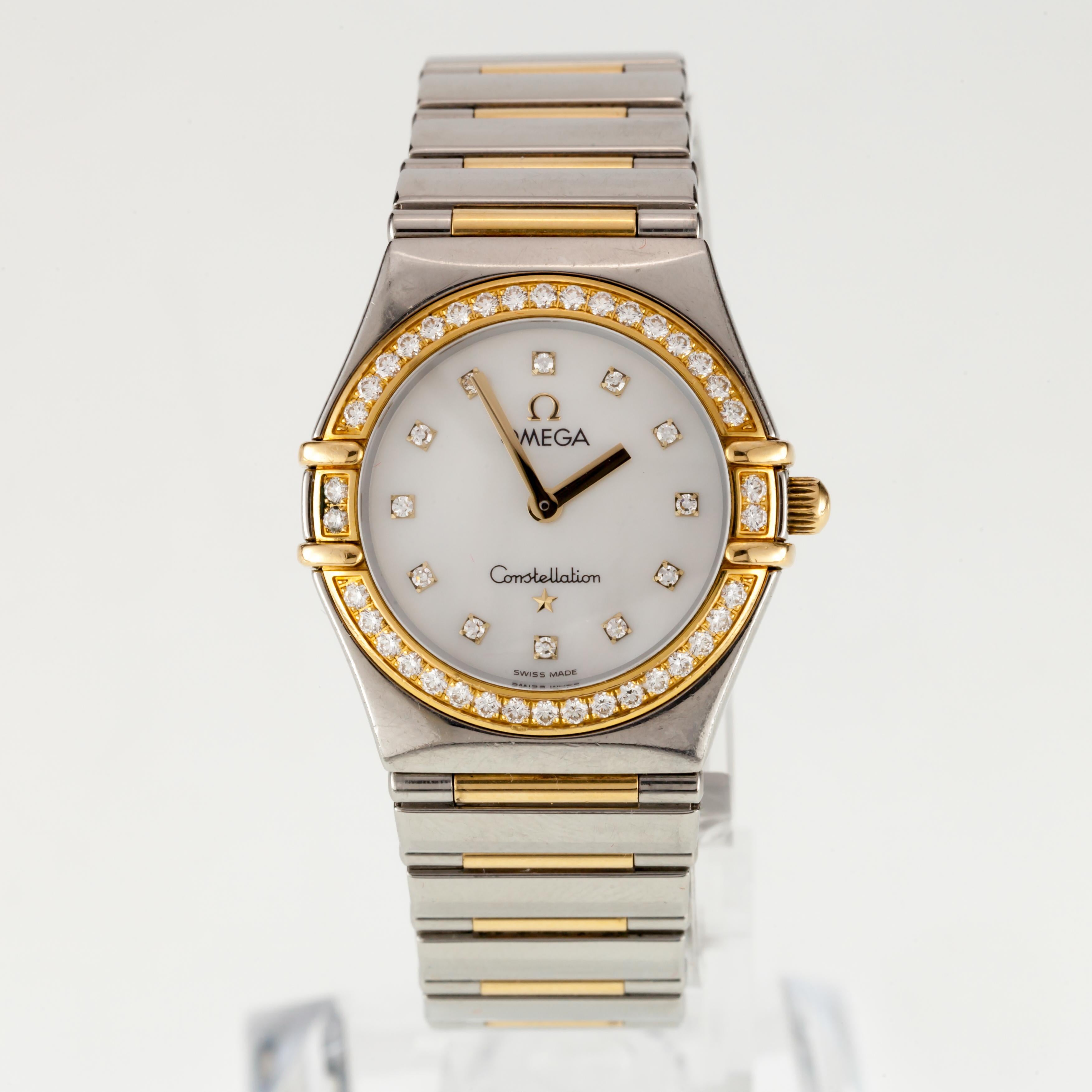 Omega Women's Constellation Quartz Two-Tone Watch MoP Diamond 1376.75 Box/Papers

Model #1376.75
Movement Serial #1373675XX
Movement #1456
Case #8951241-588397XX

Stainless Steel, 18k Yellow Gold, and Diamond Case
25 mm in Diameter
Lug-to-Lug