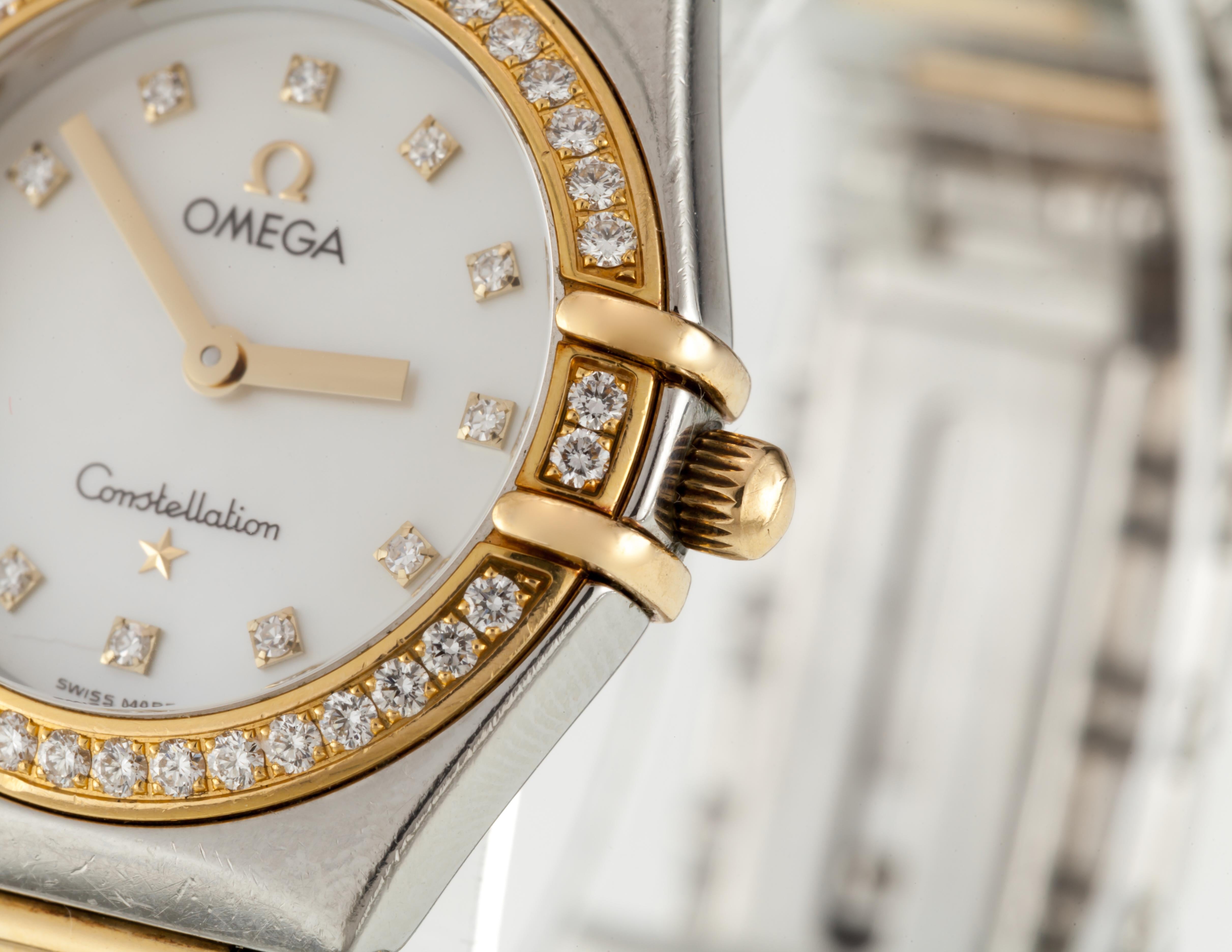 Omega Women's Constellation Quartz Two-Tone Watch MoP Diamond 1376.75 Box/Papers Damen im Angebot