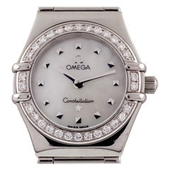 Vintage Omega Women's Stainless Steel Quartz Constellation Watch MOP Dial Diamond Bezel