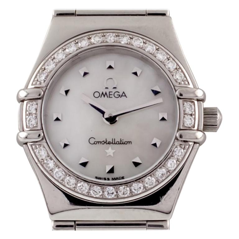 Omega Women's Stainless Steel Quartz Constellation Watch MOP Dial Diamond Bezel For Sale