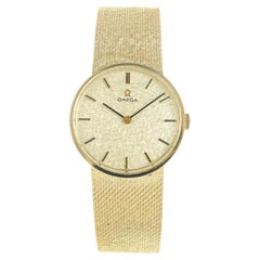 Vintage Omega Yellow 14k Gold Unisex Mid-Century Mesh Dress Wristwatch