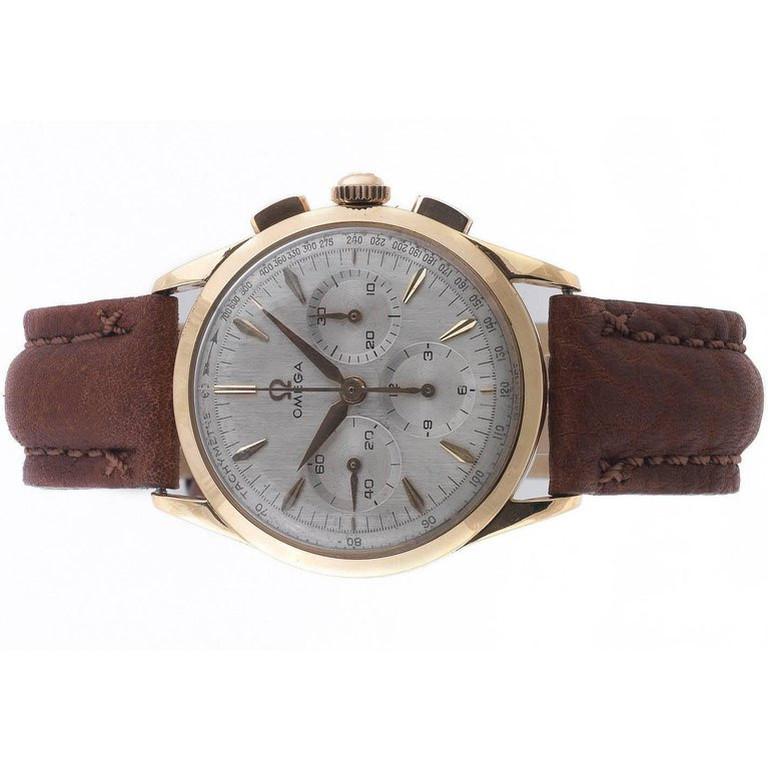 Retro Omega yellow gold Chronograph Manual Wristwatch