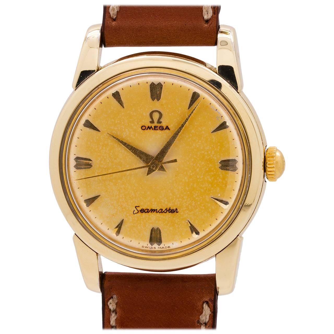 Omega Yellow Gold Filled Tropical Seamaster manual Wristwatch, circa 1950s For Sale