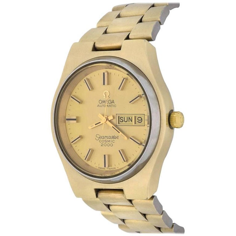 Omega Yellow Gold Seamaster Cosmic 2000 Day Date Automatic Wristwatch at 1stDibs omega