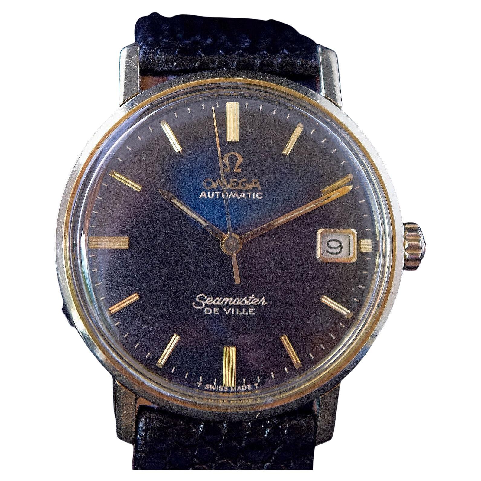 Omega Sea Master De Ville Black Dial Date
Automatic Gold capped case with steel back
This is a very sought after model and is in wonderful condition
Dial is signed Omega Sea master Automatic De Ville
Raised gold markers Raised Omega emblem
Gold