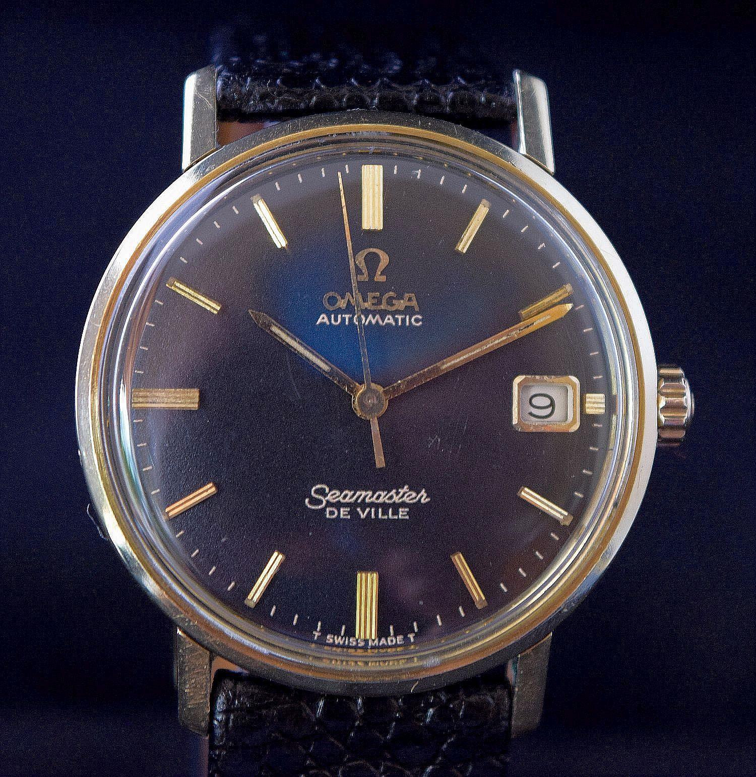Women's or Men's OmegaSea Master De Ville calendar automatic gold capped black dial For Sale
