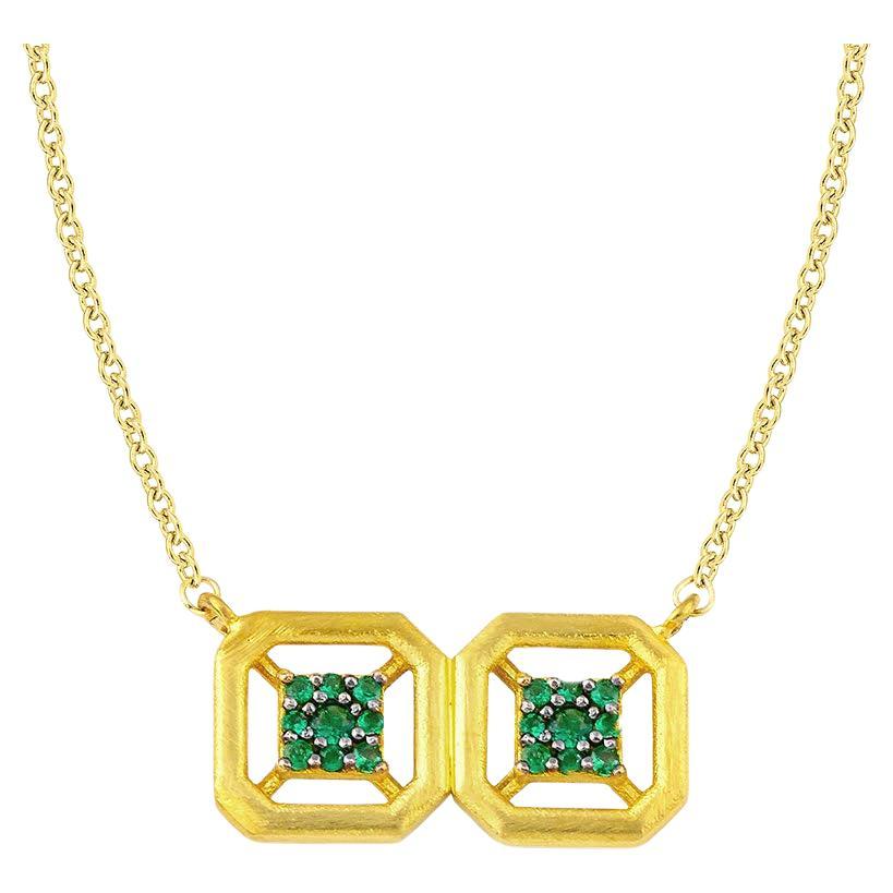 Omen Antike Doppelgold-Halskette mit Smaragd