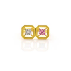 Omen Ancient Double Gold Ring with Diamond and Pink Sapphire
