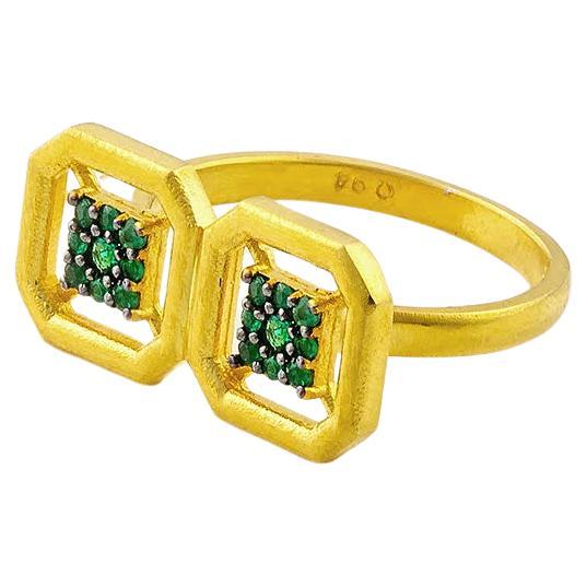 Omen Ancient Double Gold Ring with Emerald For Sale