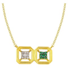 Omen Doppelgold-Halskette mit Diamant und Smaragd