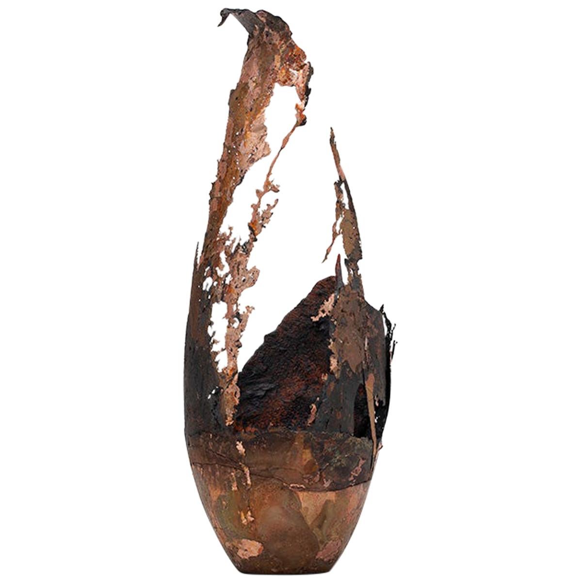 Omer Arbel 113 Series, Unique Vessel n03 in Copper Alloy Casted in Glass For Sale