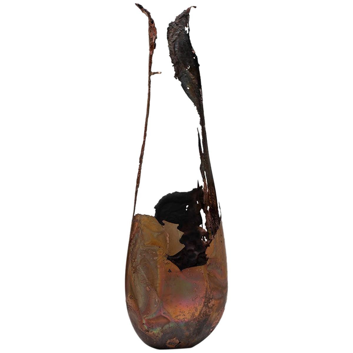 Omer Arbel 113 Series, Unique Vessel n05 in Copper Alloy Casted in Glass For Sale