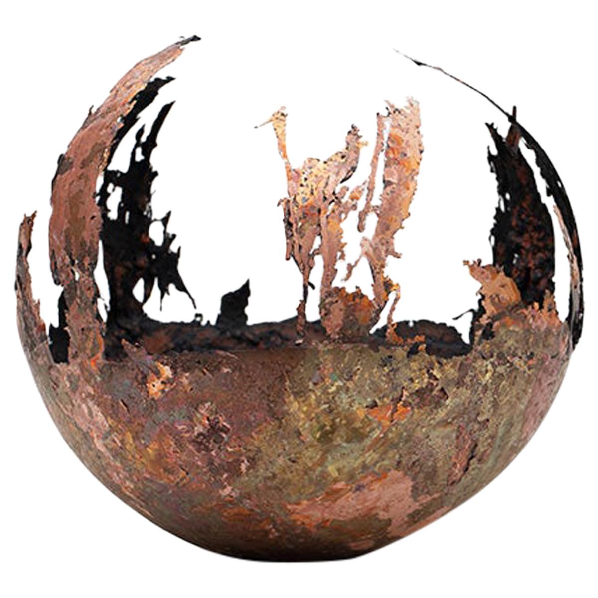 Omer Arbel 113 Series, Unique Vessel N08 in Copper Alloy Casted in Glass For Sale