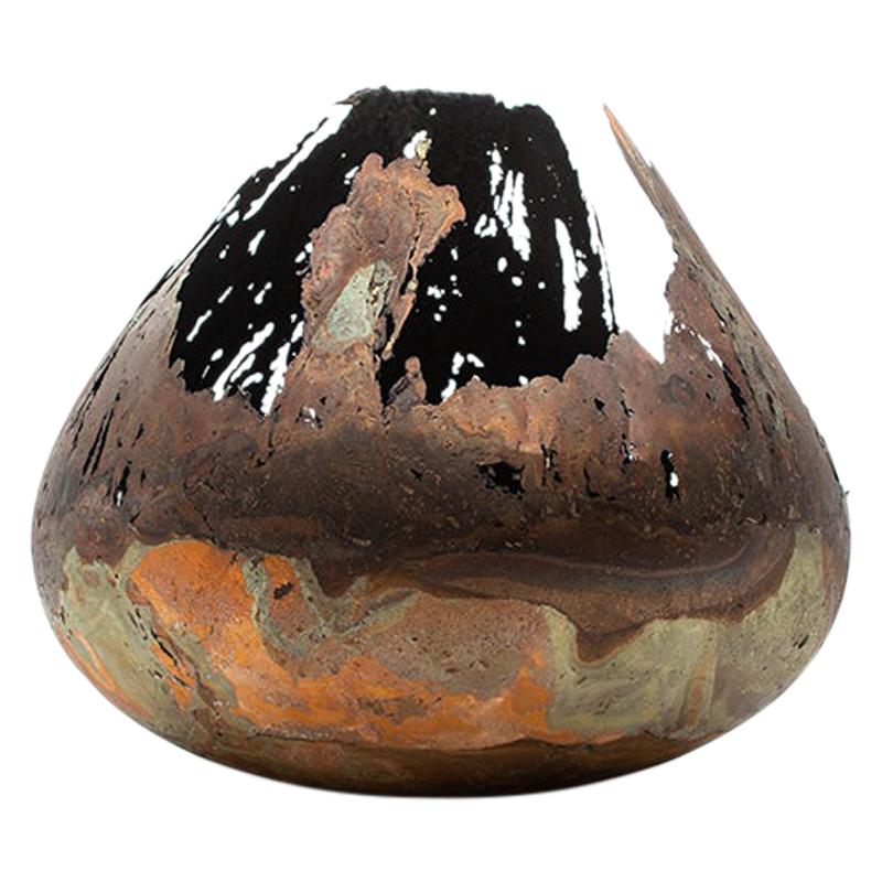 Omer Arbel 113 Series, Unique Vessel N66 in Copper Alloy Casted in Glass For Sale