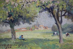 Peinture à l'huile vintage de paysage post-impressionniste de l'artiste français Omer Bouchery