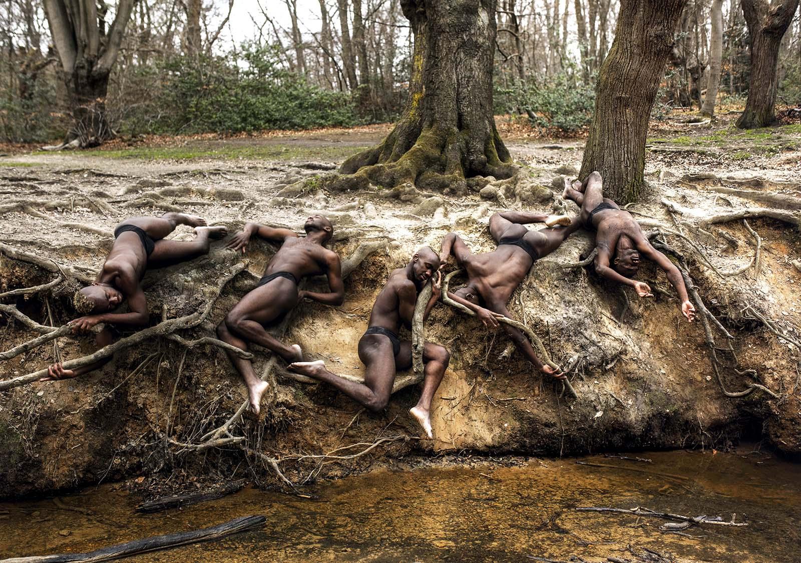 Omer Ga'ash Color Photograph – Wurzeln I (der nackte männliche Körper wird Teil des Terrains – nackte Textur)