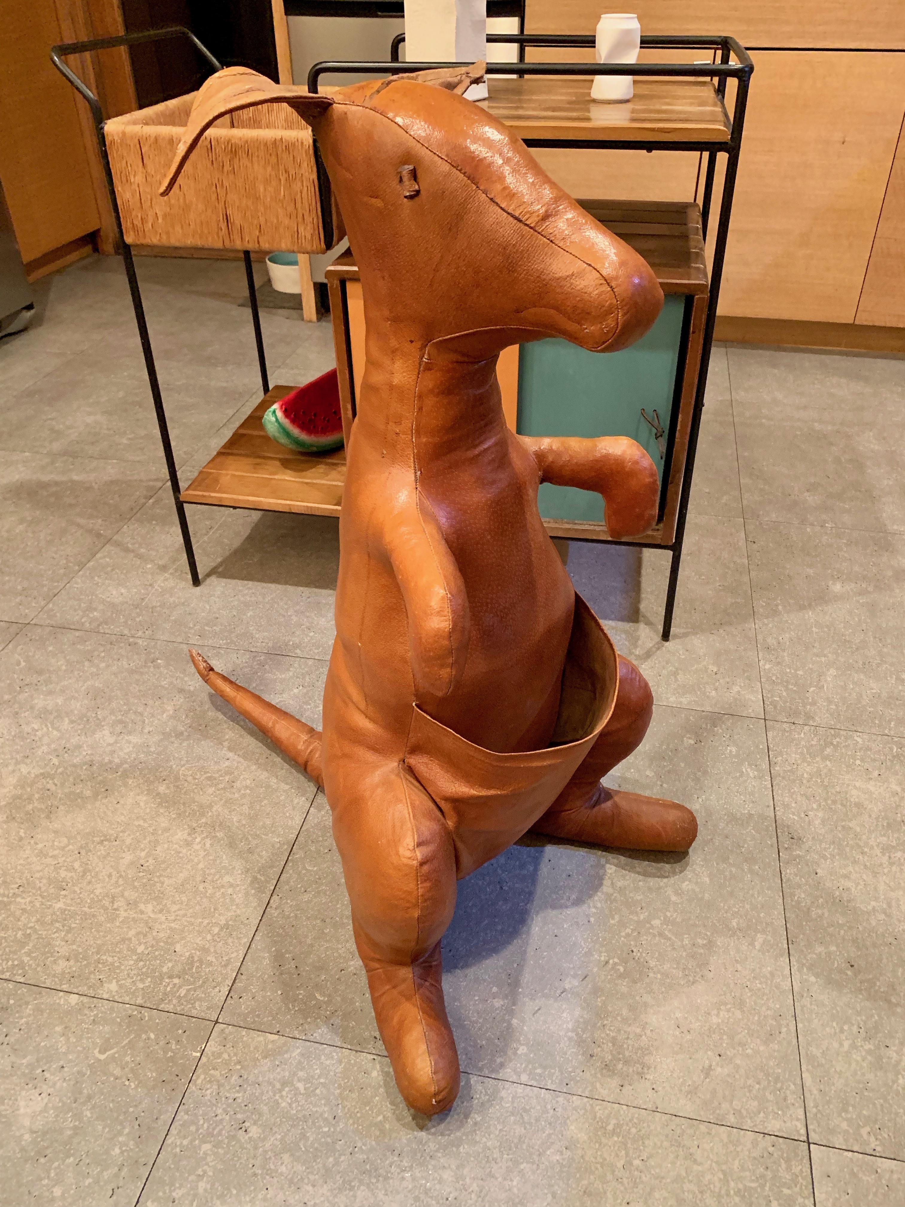 Omersa 3 Foot Tall Leather Kangaroo In Good Condition In Los Angeles, CA