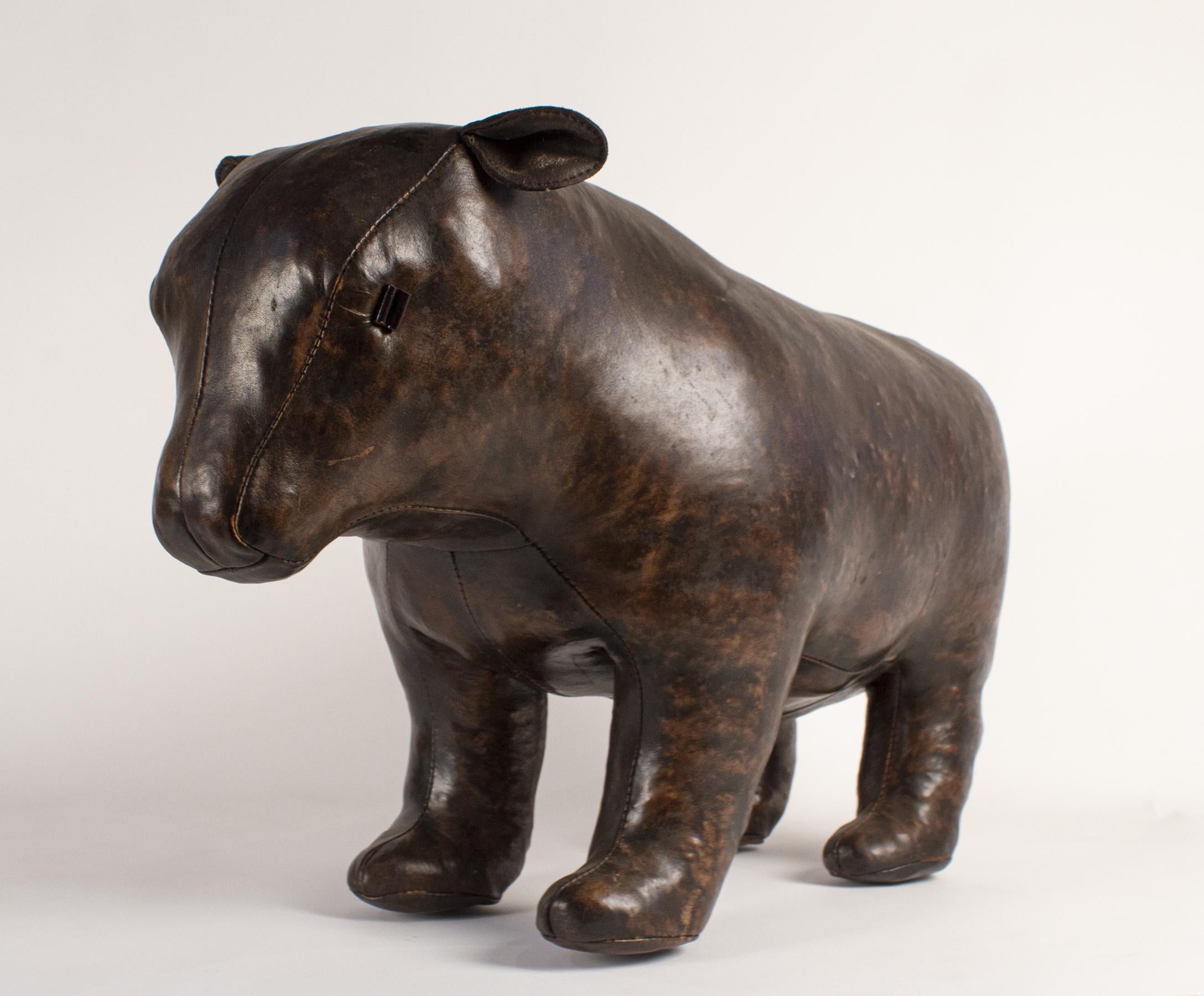 British Omersa Bear Sculpture / Footstool in Leather By Dimitri Omersa
