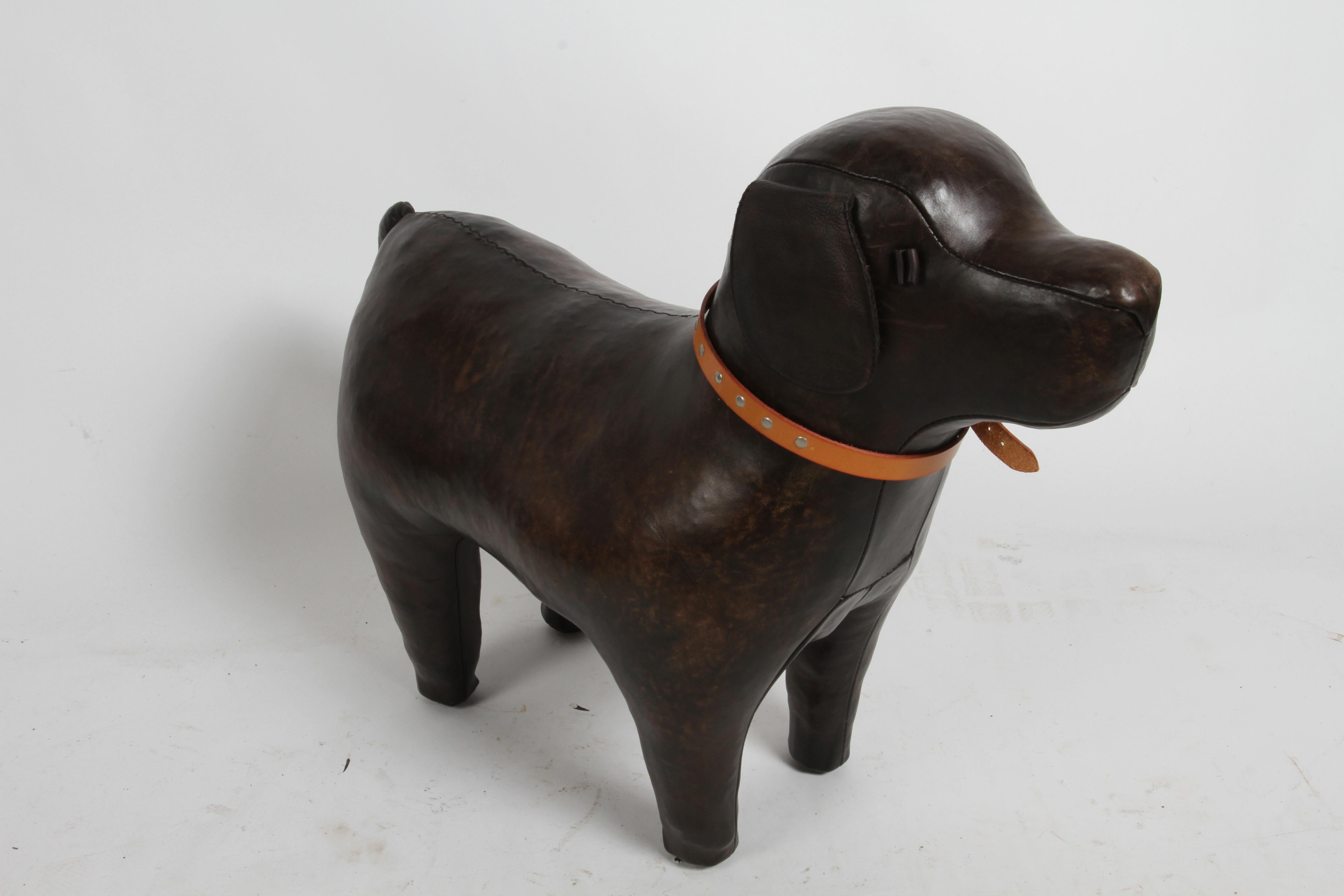 English Omersa Dog Lovers Handcrafted Leather Labrador Footstool Ottoman Stud Collar  For Sale