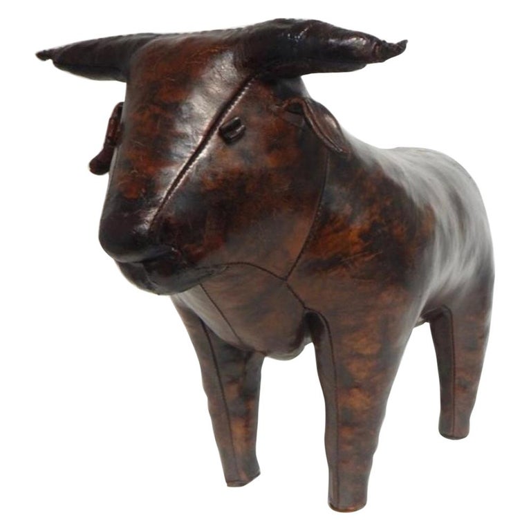 Omersa Leather Bull Footstool by Abercrombie and Fitch For Sale at 1stDibs