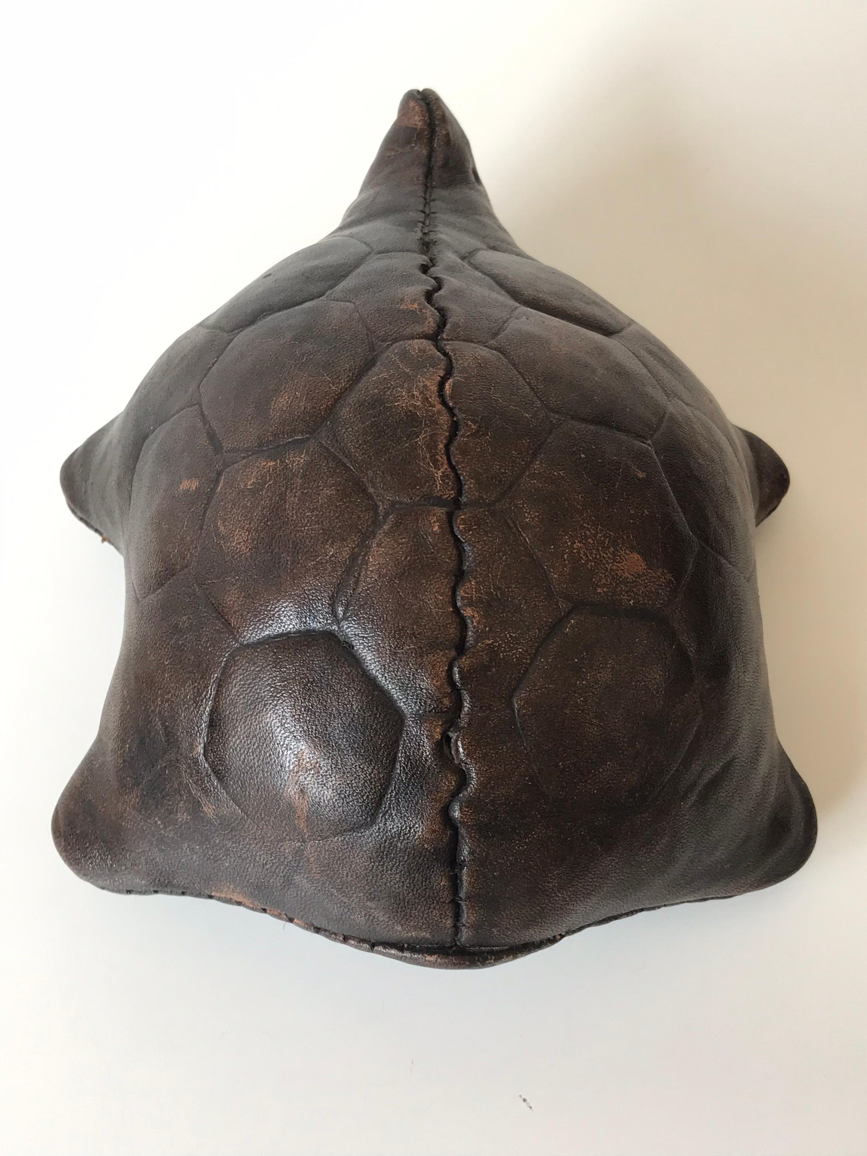 Mid-Century Modern Omersa Leather Paperweight Turtle, 20th Century