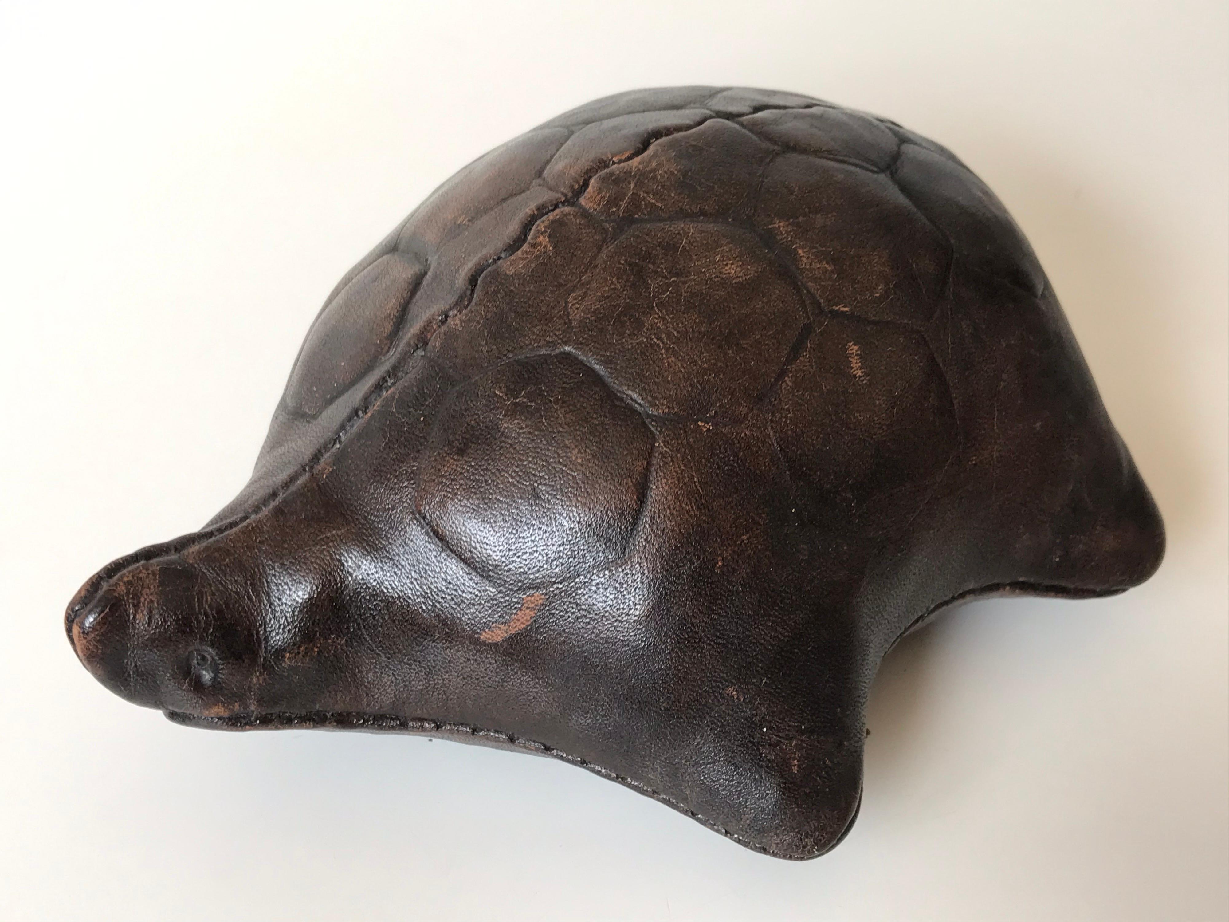 Hand-Crafted Omersa Leather Paperweight Turtle, 20th Century