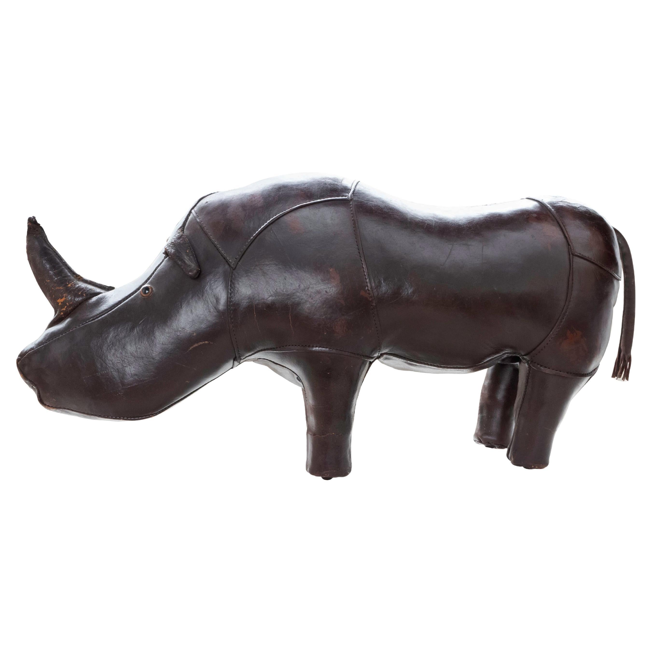 Omersa Made in England Handcrafted Leather Rhino Footstool / Ottoman, Circa 1960 For Sale