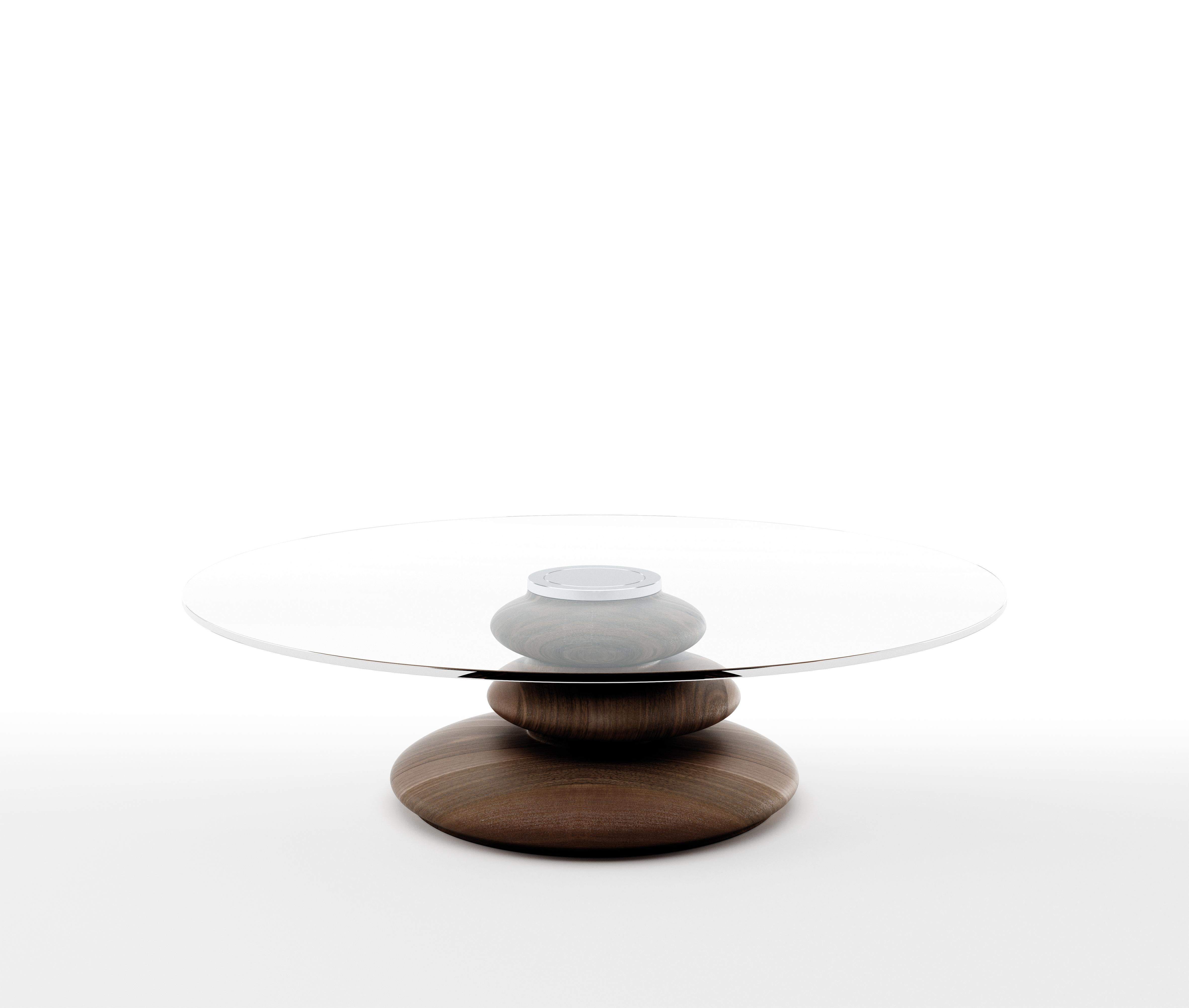 Art Deco Ometto-130 Coffee Table with Walnut Base and Round Glass Top by Zanaboni For Sale