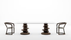 Ometto-260 esstisch mit nussbaumgestell und rechteckiger glasplatte von Zanaboni