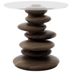 Ometto Side Table with Solidwood Base and Crystal Glass Top by Zanaboni