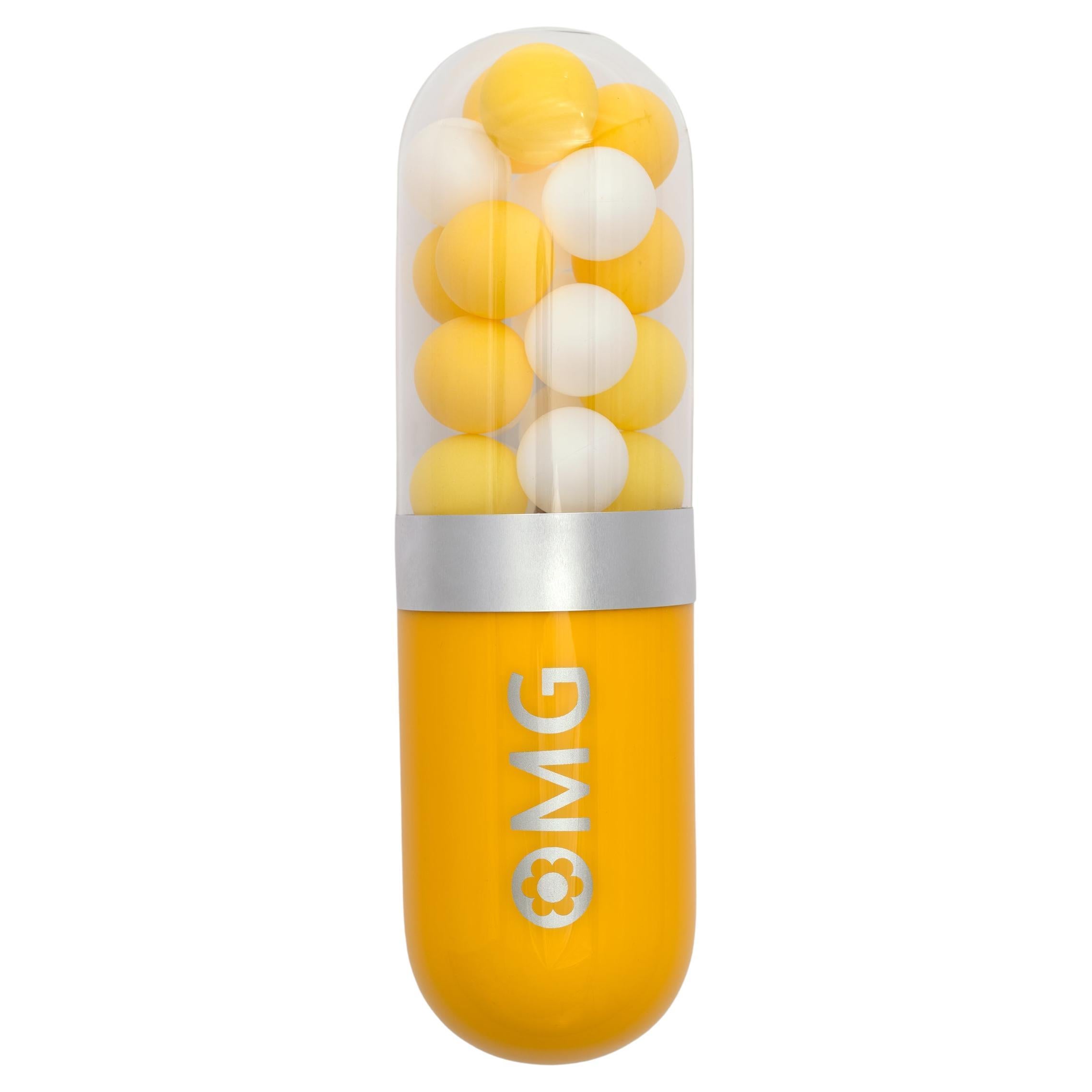 OMG (Oh My God) - Yellow glass pill wall sculpture For Sale