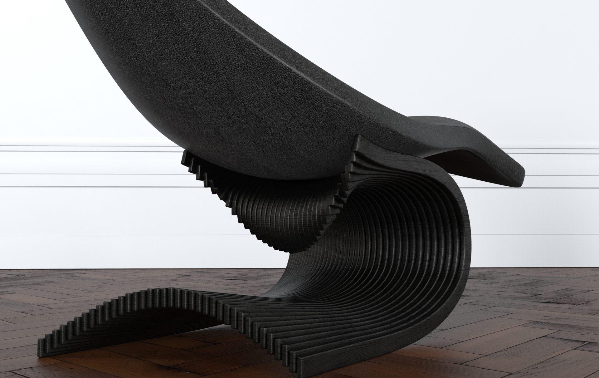 Contemporary, sleek and stylish. The OMI rocking chaise is available in a variety of finishes and materials. The organic parametric base made from singular slats of wood gently compressed to create an all in one beautiful wave-like structure.