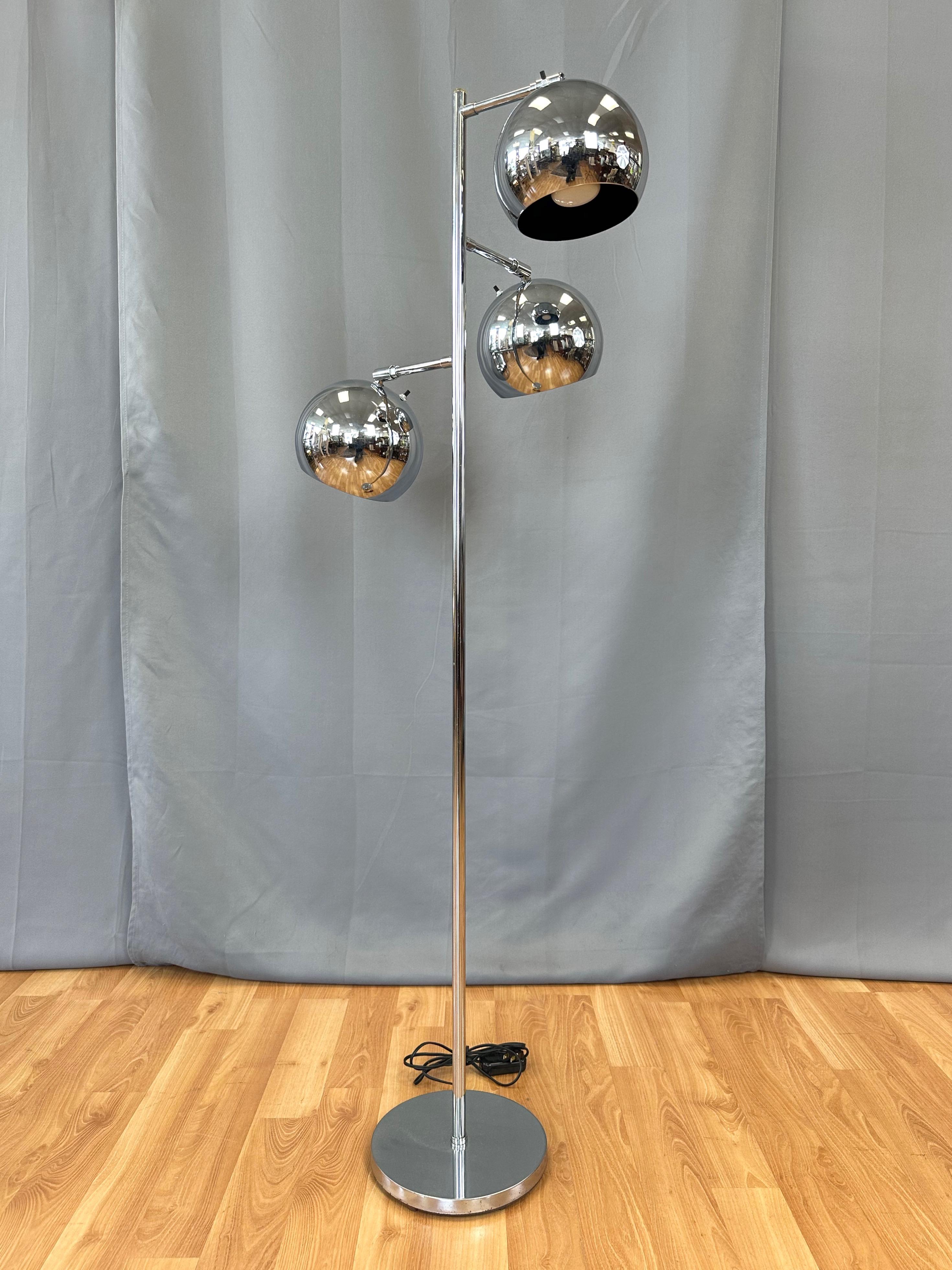 OMI for Koch & Lowy Chrome Orb Three-Light Floor Lamp, Late 1960s In Good Condition In San Francisco, CA