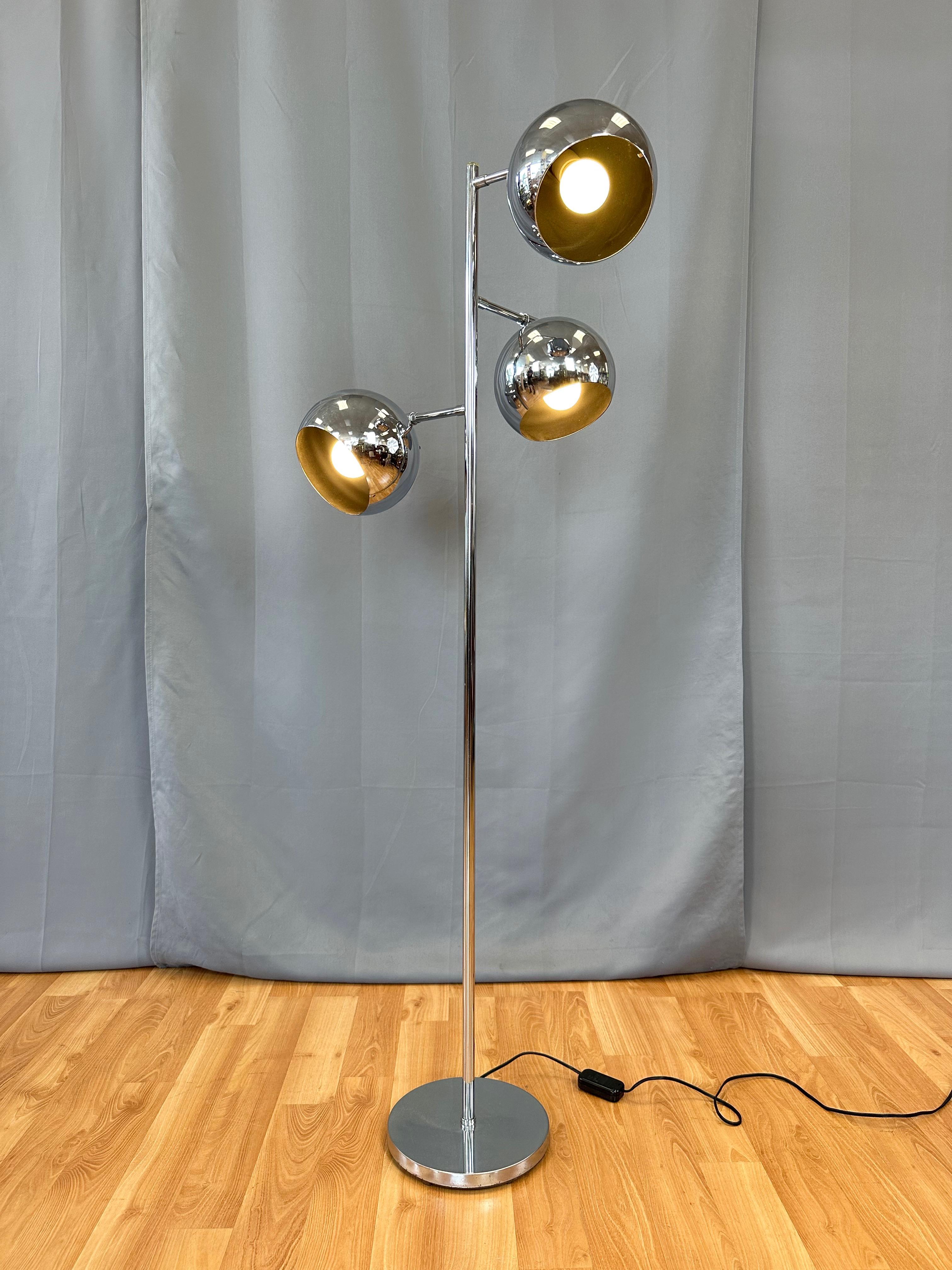 Mid-20th Century OMI for Koch & Lowy Chrome Orb Three-Light Floor Lamp, Late 1960s