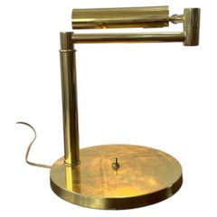 OMI Polished Brass Adjustable Desk or Piano Lamp, 1970s Modernist Task Light