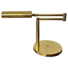OMI Polished Brass Adjustable Desk or Piano Lamp, 1970s Modernist Task Light
