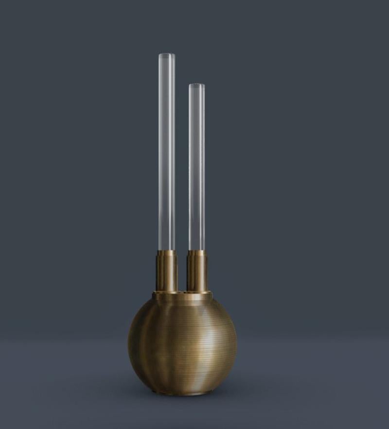 Organic Modern Omicron 21st Century Brass and Frosted Blown Glass Floorlamp by Jan Garncarek