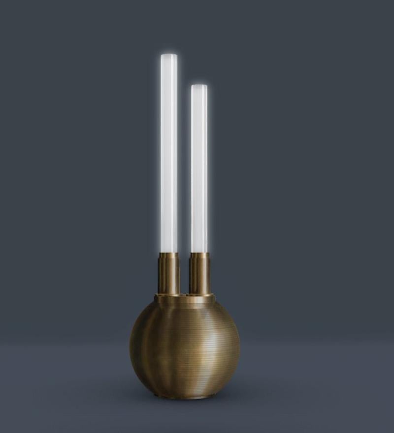 Polish Omicron 21st Century Brass and Frosted Blown Glass Floorlamp by Jan Garncarek