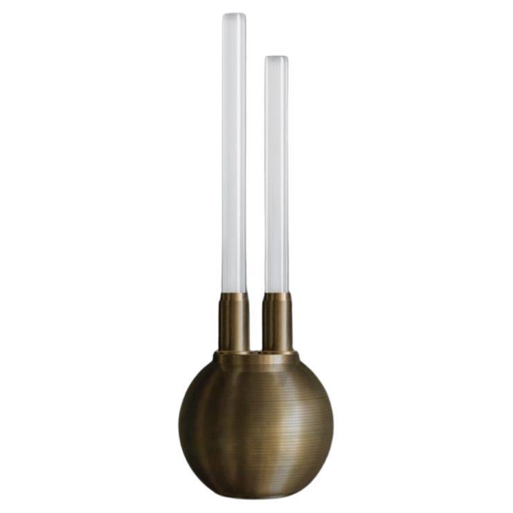 Omicron 21st Century Brass and Frosted Blown Glass Floorlamp by Jan Garncarek