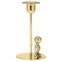 Omini Walkman Short Candlestick in Polished Brass By Stefano Giovannoni